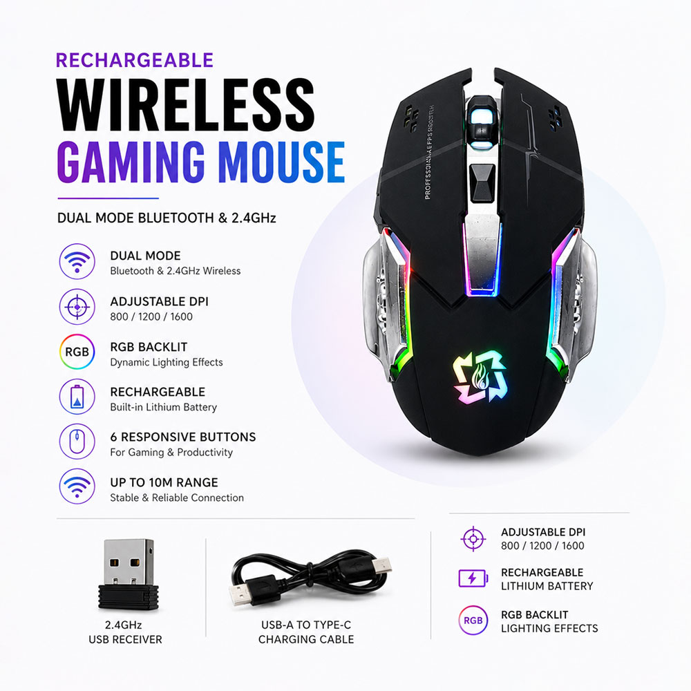 Rechargeable Wireless Gaming Mouse